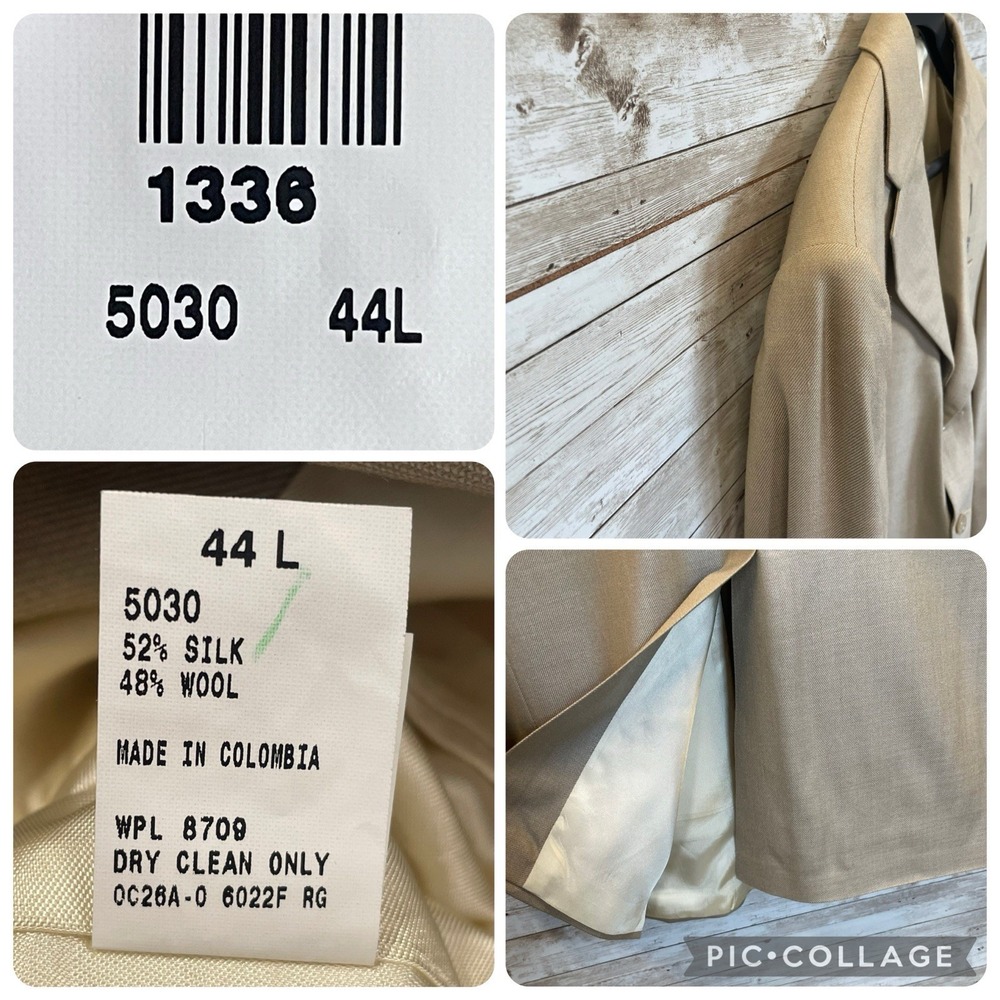Vtg NWT Oscar De La Renta Mens 44L Blazer Beige Silk/Wool Bend Flex Fit 3-Button - Picture 7 of 16